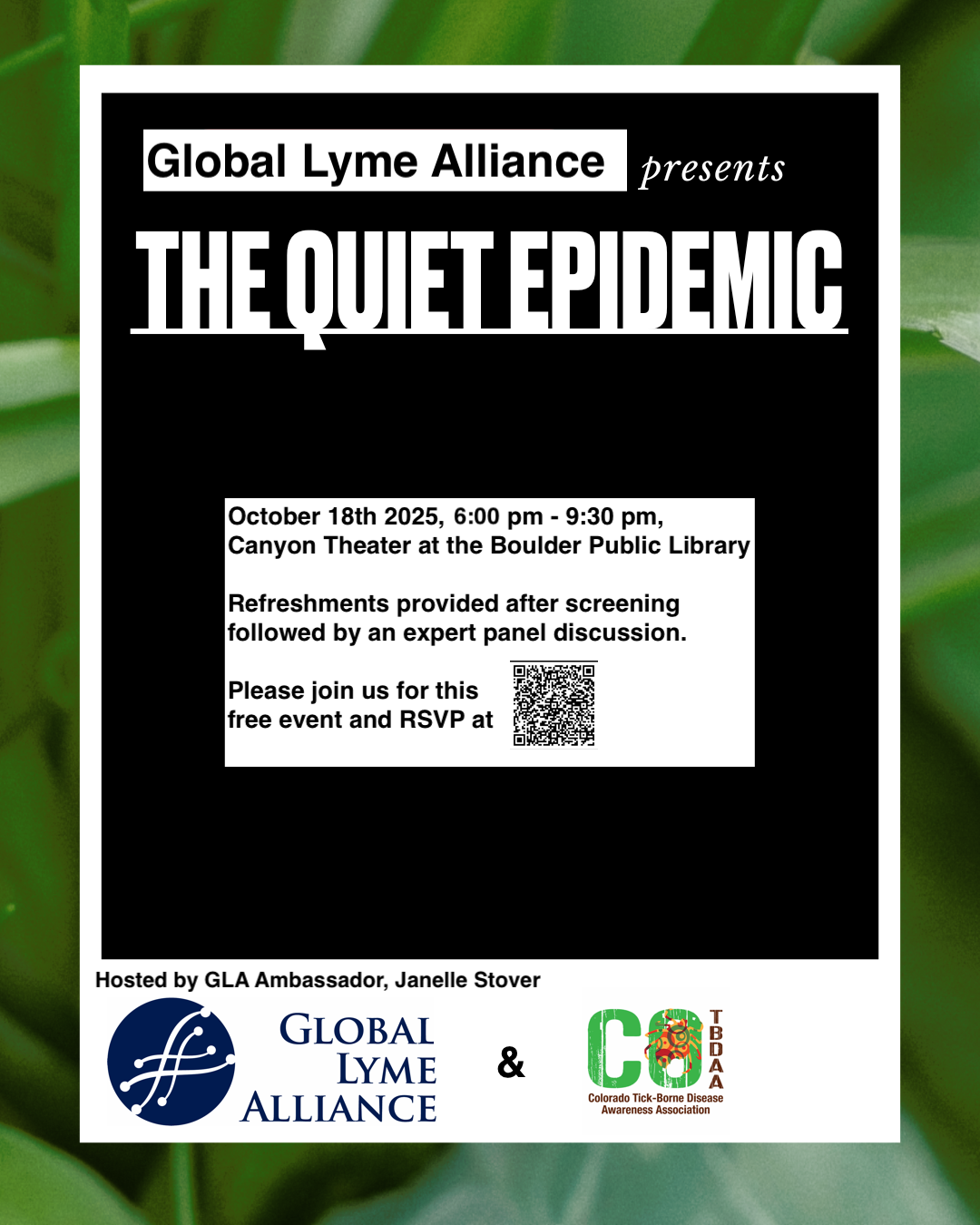 Flyer for screening of Quiet Epidemic in Boulder, CO on October 18th
